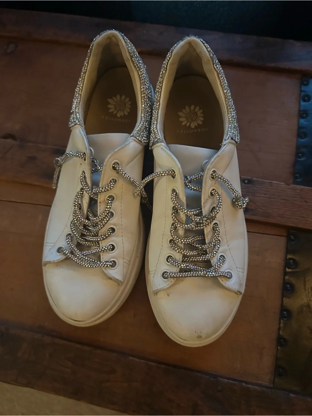 Yellow Box White Platform Sneaker with Sparkle Heel
